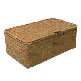 Ciieeo Woven Rattan Basket with Lid Medium Storage Box for Clothes and Sundries Natural Straw Design for Bedroom and Home Decor
