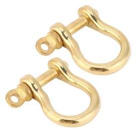 Haosie 2pcs Brass Shackle, 10mm/0.39in Anchor Shackle, Small Solid U Shackle D Type Screw Pin Joint Connect for Key Chain Key Fob Bracelet DIY Leather Craft Accessories