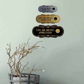 Signs ByLITA Designer Tips Are Greatly Appreciated (Smiley vector) Sign (Brushed Gold) - Small