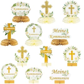 ZABARE Communion Table Decoration, Honeycomb Centrepiece Table Decoration Confirmation with Christian Motifs, Table Toppers, Communion Decoration for Boys and Girls for Confirmation, Christening