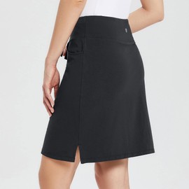 BALEAF Women's Skorts Skirts 20" Knee Length Cotton Casual High Waist Drawstring Modest Golf Skort with Pocket Black S