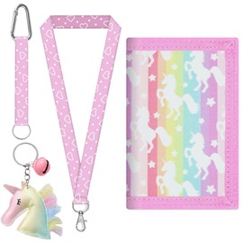 LUKIUP Children's Purse, Mini Wallet, Neck Pouch Girls, Triple Folded Purse, with Closure, Drawstring Strap, Note Compartment and Coin Compartment, Viewing Window (Unicorn Pegasus Pink)