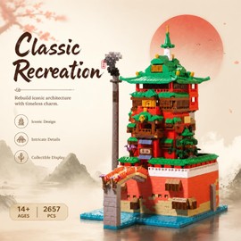 APENGBAOL Japanese Bathhouse Micro Building Blocks, 2657PCS Steampunk Architecture Building Sets, 8.1'' Japanese Architecture Set for Adults