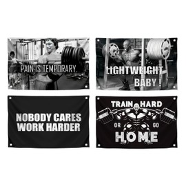 Set of 4 Motivation Gym 3x5 Polyester Flags with Four Brass Grommets - Inspire Your Workout with Single Sided Banner - Home Gym Decor for Room Guys and Man - Stay Motivated with Cool Motivation Art