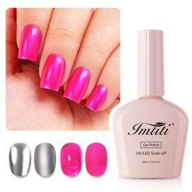Imtiti Metallic Gel Nail Polish Set, 2 Pcs 10ml Chrome Mirror Shine gel polish & Hot Pink Jelly GEl POlish Soak Off UV LED Spring Summer Nail Art Manicure Salon DIY Design Kit