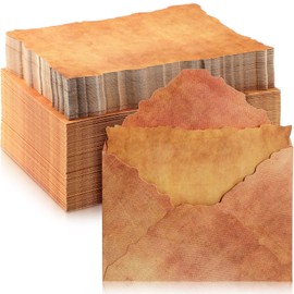 Seajan 100 Sets Antiqued Envelope with Deckle Edge Blank Paper 200 GSM Thick Vintage Envelopes Antique Paper Cotton Watercolor Paper Sheets for Writing Invitations Announcements Crafts (5 x 7 Inch)