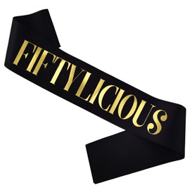 LXYXUUN Fiftylicious Birthday Sash Black, Gold Foil Birthday Sash for 50th Funny Birthday Party Decorations, FIFTYLICIOUS Bday Sash Gift Ideas