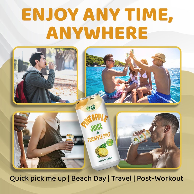 Vinut Natural Pineapple Juice Drink with Pulp, (16.57 fl oz,