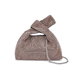 PSBIY Women Glitter Evening Clutch Bling Crystal Rhinestone Full Diamond Handbag with Ring Top Handle for Wedding Party Prom Banquet, Champagne