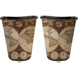 RNK Shops Vintage World Map Waste Basket - Double Sided (Black)