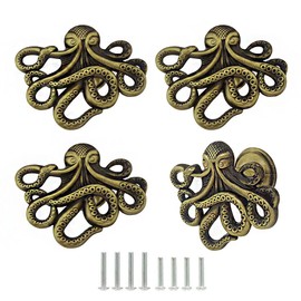 Mizhang Octopus Knobs 4 Pcs Marine Series Octopus Pull Kitchen Cabinet Furniture Drawer Knob Pull Handle Hardware Accessories Decorative Wardrobe Closet Cupboard Dresser Bedside Table (Bronze)