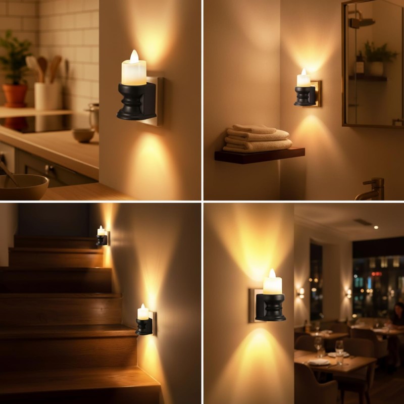 Meonum Flickering Flameless Candle Night Light Plug in, Dimmable LED