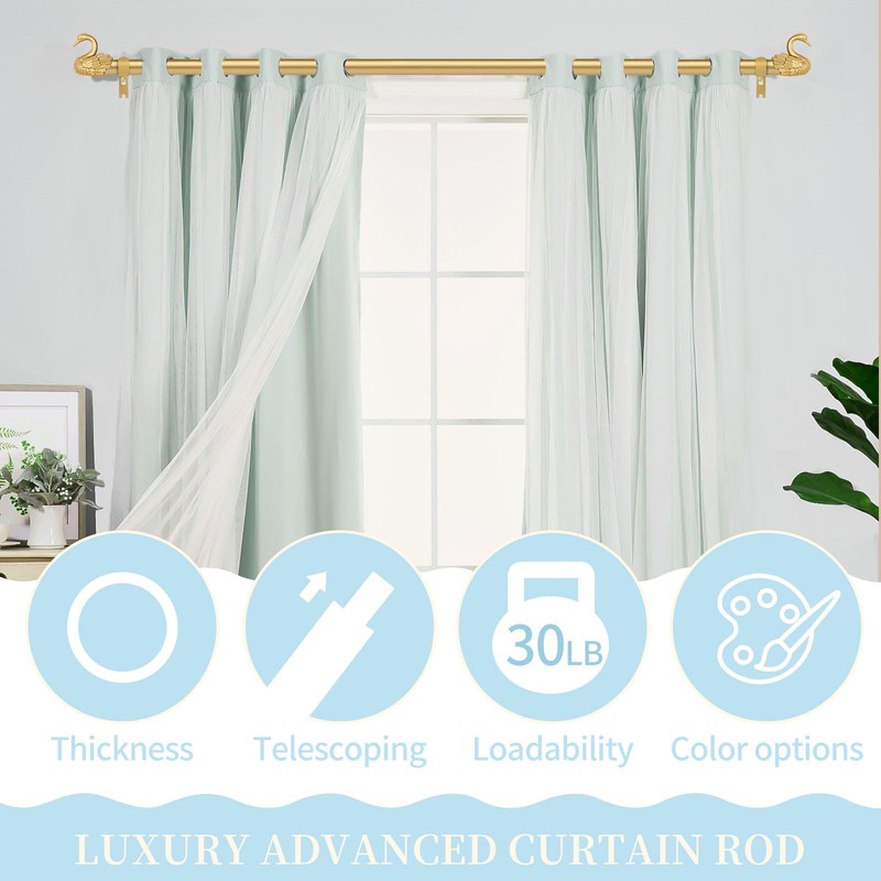 TANGWIN Gold Curtain Rods for Windows 48 to 84 Inch(4-7ft),1