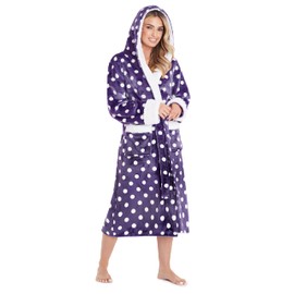 CityComfort Women's Fluffy Bathrobe, Fleece Dressing Gown, Cosy Bathrobe for Women, purple/white, m