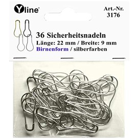 3176 Mini Safety Pins (Pear Shape) Silver Approx. 22 mm Pack of 36