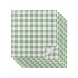 Lsrtoss Sage Green Buffalo Plaid Cloth Napkins Set of 6 Reusable Dinner Napkins, Green White Checkered Farmhouse Cocktail Napkin Washable Table Napkins for Wedding/Holiday Party/Baby Shower 20"x20"