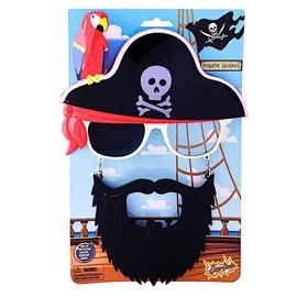 Sun-Staches Pirate Beard Sunglasses, Skull & Crossbones, Parrot, Instant Costume, Party Favors, UV400, one-size (74835)