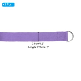 PATIKIL Yoga Strap for Stretching 8 Feet, 3Pcs Cotton Yoga Belt with Adjustable Metal D-Ring Buckle Stretch Bands for Fitness Pilates, Light Purple