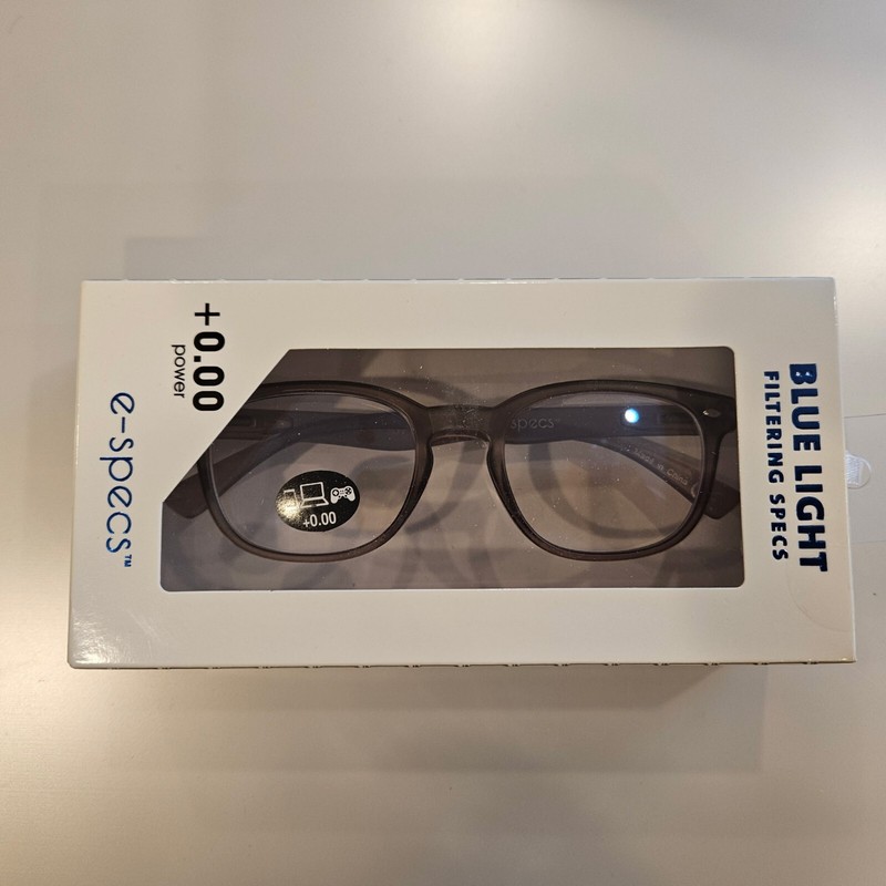 e-specs Glasses +0.0 Gray Blue Light Filtering Specs Computer Gaming