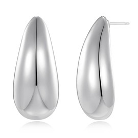 Silver Long Waterdrop Earrings for Women Polished Droplet Earrings