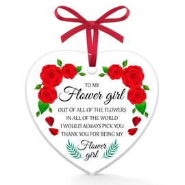 Flower Girl Gifts from Bride Acrylic Heart Tag Flower Girl Proposal Gifts for Little Girls Thank You Gifts for Flower Girls Clear Acrylic Christmas Tree Ornaments Wedding Gifts for Flower Girl