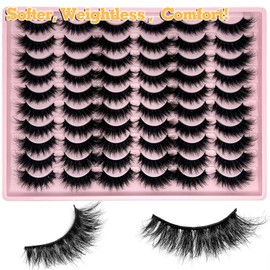 loladook Mink Lashes Pack 30 Pairs Fluffy Cat Eye Faux Mink Lashes Wispy 18mm Long Strip Lashes Pack Fake Eyelashes Natural Look