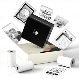 Phomemo M02 Mini Printer Set with 3 Sticker Rolls, Portable Thermal Printer, Compatible with Smartphones, Bluetooth Connection, Photos, Memos, Postcards, Sticky Notes, Working and Studying at Home