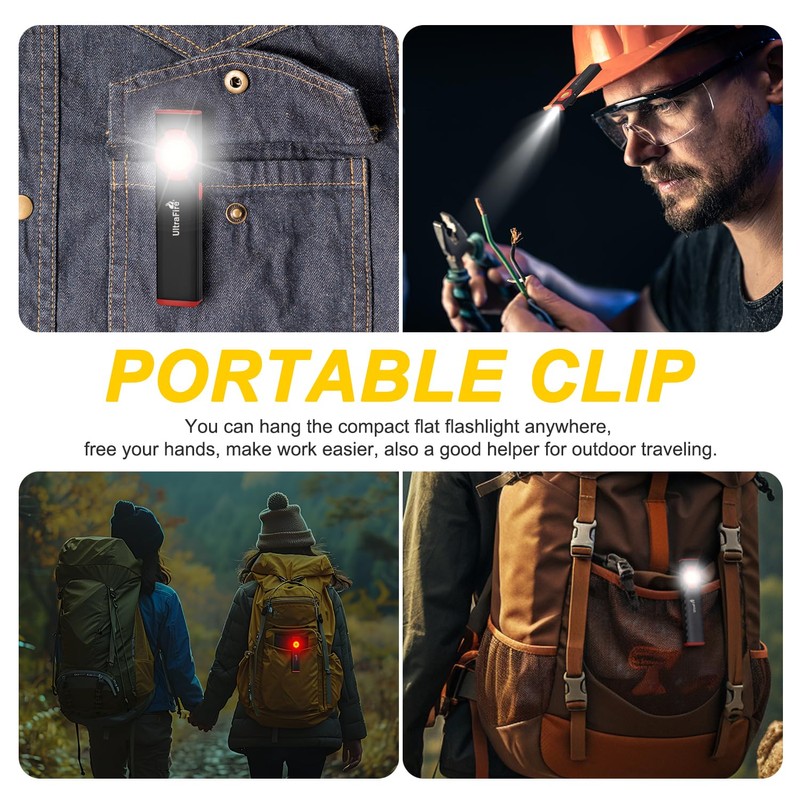 ULTRAFIRE Flat EDC Flashlight,300 Lumens Rechargeable Mini Magnetic Pocket Light,4