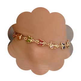 Snuhlzvm Luxurious 18K Gold-Plated Anklets With Colorful Crystals, Elegant Layering Design, Light And Shiny, a Fashionable Jewelry Gift For Women, 9inches, Brass, Cubic Zirconia