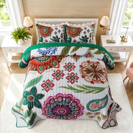 VAPUTAR Velvet Queen Quilt Bedding Set, 3 Pieces Floral Velvet Quilt Set