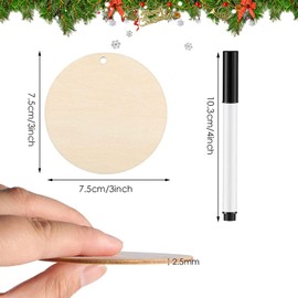 30Pcs 3.94 Inch Unfinished Wooden Circles with Holes, Round Wooden Discs Slices for Crafts for Crafts, Door Hanger, Gift Tags, Painting, Christmas Home Party Hanging Decoration, Comes with twine