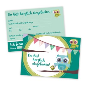 #detailverliebt 15 Invitation Cards with Owl Motif I dv013 I DIN A6 I Invitation Set Children's Birthday Christening School to Fill in for Children Boys Girls
