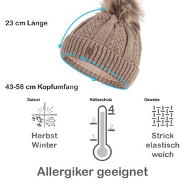 Faera Winter Hat Women's Warm Lined Faux Fur Bobble Hat Cable Knitting Pattern Fleece Lining Bobble Winter Autumn Knitted Hat Beanie Girls 61, beige