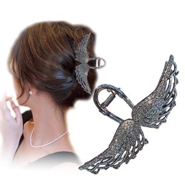 Angel'S Wings Metal Hair Clips - Black Crystal Hair Clips,Perfect Jaw Hair Clamps For Women And Thinner, Thick Hair Styling,Strong Hold Hair,Fashion Hair Accessories For Women