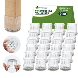 COVERCORNER 24PCS Chair Leg Floor Protectors, Chair Leg Protectors for Hardwood Floors, Furniture Pads for Hardwood Floors, Chair Socks Universal L Clear Fit 1.50"-1.77"