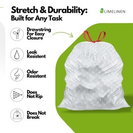 Mighty Flex 13 Gallon Trash Bags Drawstring, 200ct Heavy-Duty Large Garbage Bags, Ultra-Flexible, Leak and Odor-Resistant Plastic Garbage Bags for Home and Commercial Use, Unscented (White)