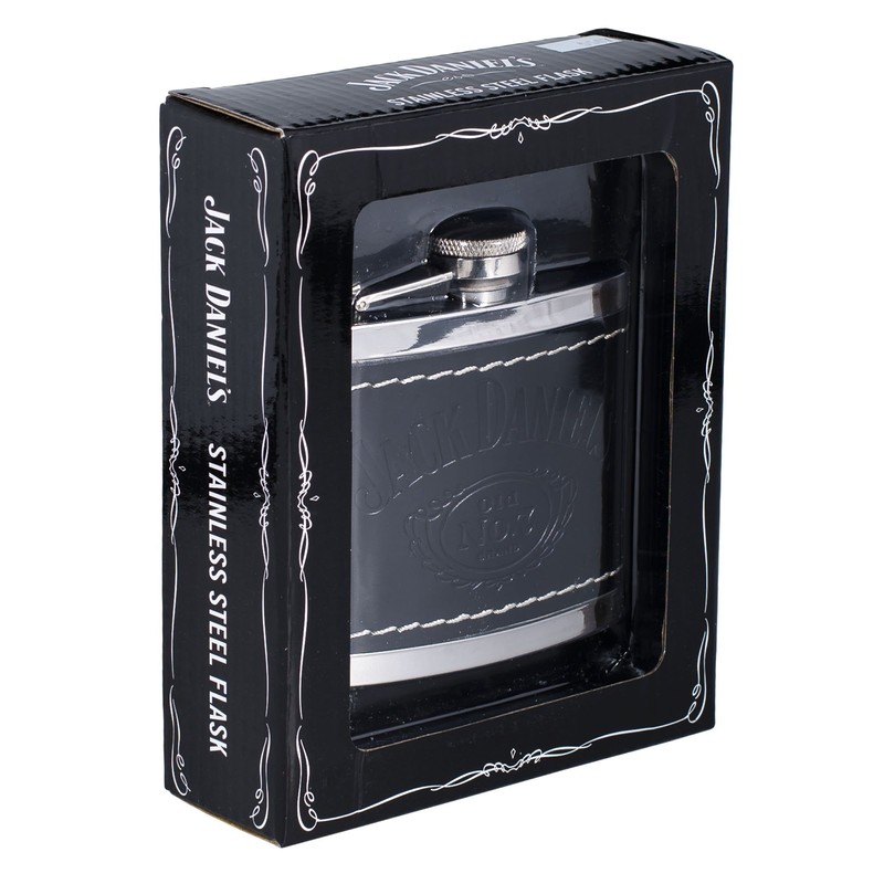 Jack Daniel's Black Leather Wrapped Stainless Steel Flask