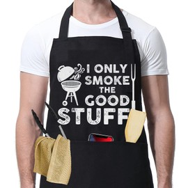 Funny Cooking Apron for Men - Dad Gifts, Fathers Day Presents, Kitchen Apron for Best Dad, Birthday, Brother, Boyfriend, Husband (I Only Smoke the Good Stuff - Black)