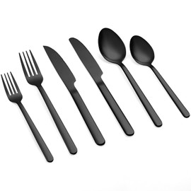 24 Pcs Black Silverware Set with Steak Knives, Food-Grade Stainless Steel Flatware Cutlery Set for 4, Mirror Polished Tableware Eating Utensils Set for Kitchen, Knife Fork Spoon Set, Dishwasher Safe