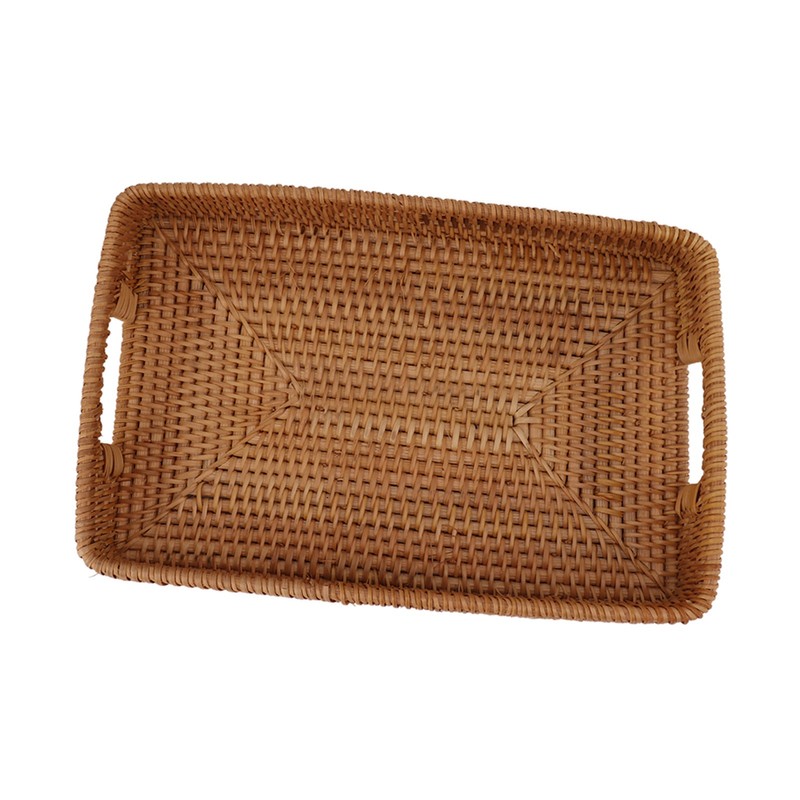Serving Basket Tray with Handles Rattan Rectangle Large Capacity Durable
