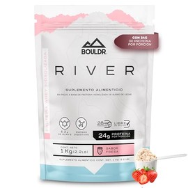 Proteína Hidrolizada Whey River Sabor Fresa 1kg - 24g de Proteína por Porción - Suplemento Alimenticio Con Enzimas Digestivas - Sin Azúcares Añadidos 