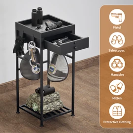 Police Gear Rack with Lockable Drawer, Tactical Duty Gear Rack with 6 Hooks,Black Police Equipment Organizer Hanger, Duty Belt & Vest Hanger, Law Enforcement Gear Holder Police Gifts with Flag.