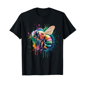 Bee Men's Women's Colourful Watercolour Bee T-Shirt, black
