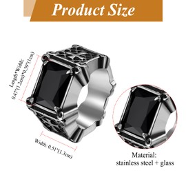 OIDEA Men's Cross Ring with Agate: Rectangular Onyx Ruby Black Stone Men's Ring Cross Signet Ring Made of Stainless Steel Knight Gothic Gift for Your Lover or Father Size 54-70
