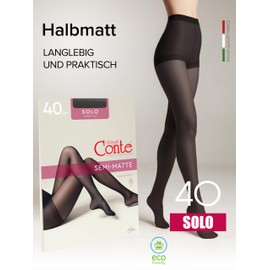 Conte elegant Pack of 2 Durable Women's Tights Semi-Matte - Solo 40 Denier - Women's Fine Tights with Marked Panties Part - Plain, nero