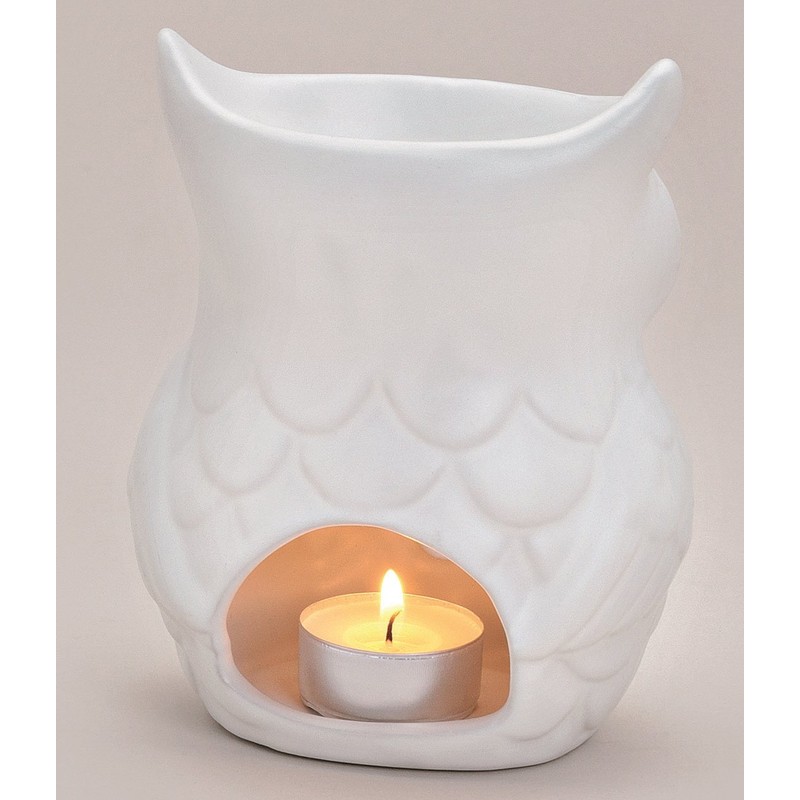 Wurm Duftlampe Eule aus Porzellan weiß (11 x 9 x