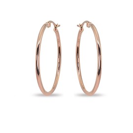 "Rose Gold Flash Stainless Steel 2x40mm Medium Round Hoop Earrings for Women, 1 1/2 Inches"