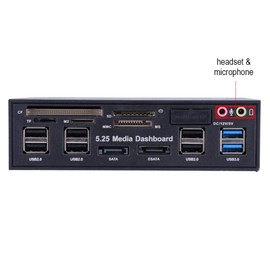 Garsent 5.25 inch Card Reader, Media Dashboard Front Panel USB 3.0/2.0 HUB eSATA SATA Audio Multifunction Card Reader