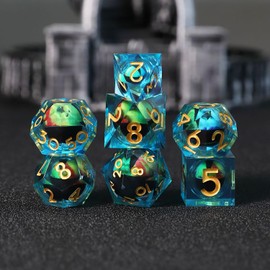 Float Beholder's Dragon Eye DND Dice 7Pcs, Liquid Core Resin Dice Set D&D Dungeons and Dragons Sharp Edge Dice with Box, Polyhedral Role Playing RPG D and D Dice D20 D12 D10 D8 D6 D4