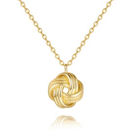 KOOLFIN Gold Pendant Necklace 14K Gold Necklaces for Women Love Knot Necklace Artistic Knot Design with Stamped Textures Interlocking Circle Pendant Necklaces for Women Trendy